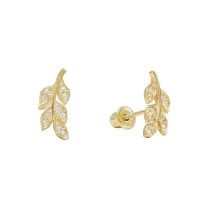 10k Solid Gold CZ Leaves Studs