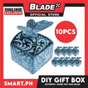 10pcs DIY Gift Box, Butterfly On Top Design Paper Gift Box, Small 6cm (Blue) Perfect For Party Giveaway Or Souvenir