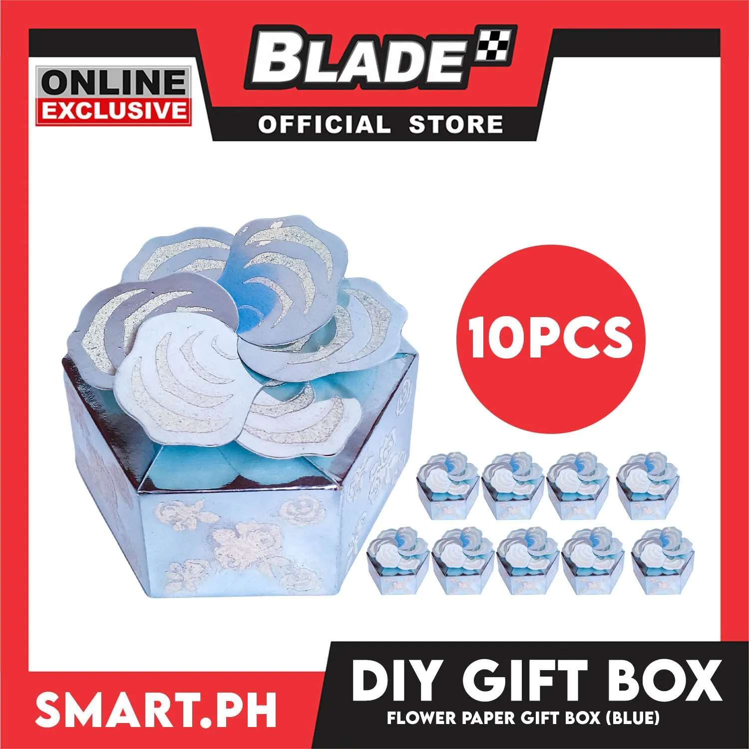 10pcs DIY Gift Box, Flower On Top Design Paper Gift Box 7cm (Blue) Perfect For Party Giveaway Or Souvenir