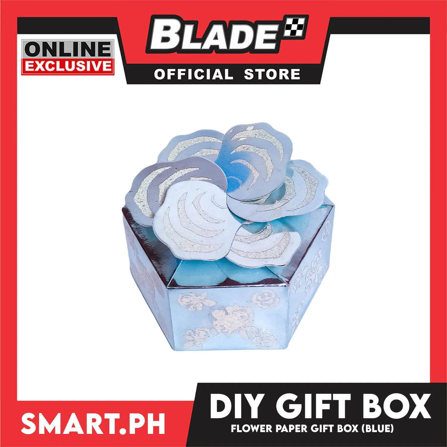 10pcs DIY Gift Box, Flower On Top Design Paper Gift Box 7cm (Blue) Perfect For Party Giveaway Or Souvenir