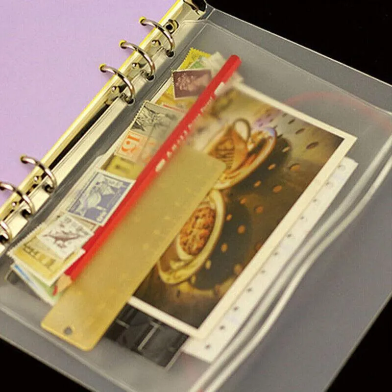 12X A5/A6/A7 Binder Pocket Zipper 6 Holes Pvc Document Filling Bags Clear Kit