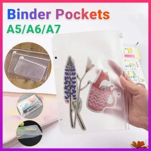 12X A5/A6/A7 Binder Pocket Zipper 6 Holes Pvc Document Filling Bags Clear Kit