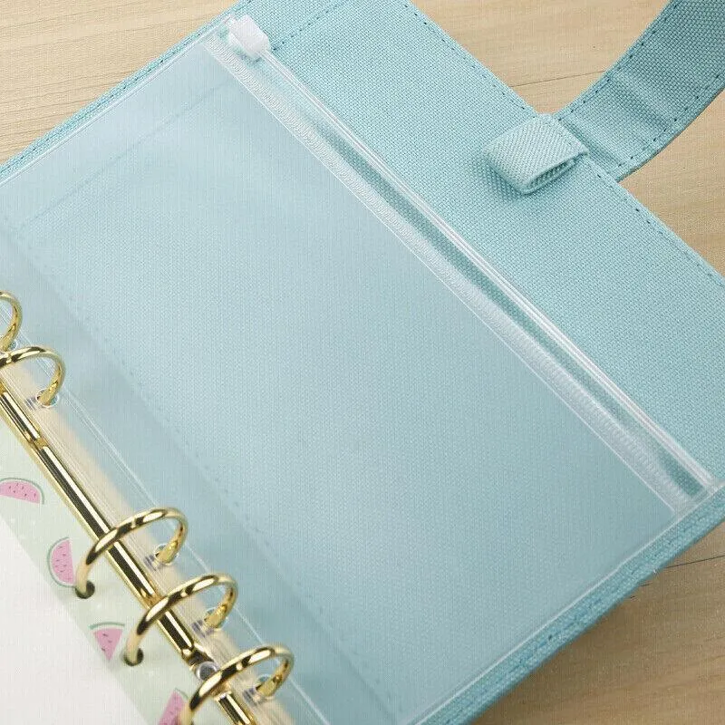 12X A5/A6/A7 Binder Pocket Zipper 6 Holes Pvc Document Filling Bags Clear Kit