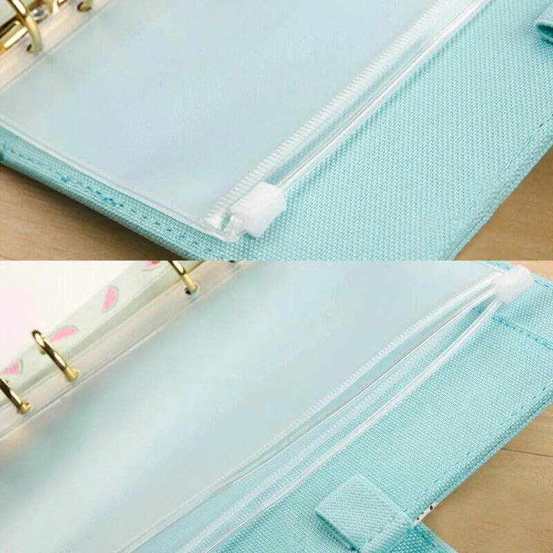 12X A5/A6/A7 Binder Pocket Zipper 6 Holes Pvc Document Filling Bags Clear Kit