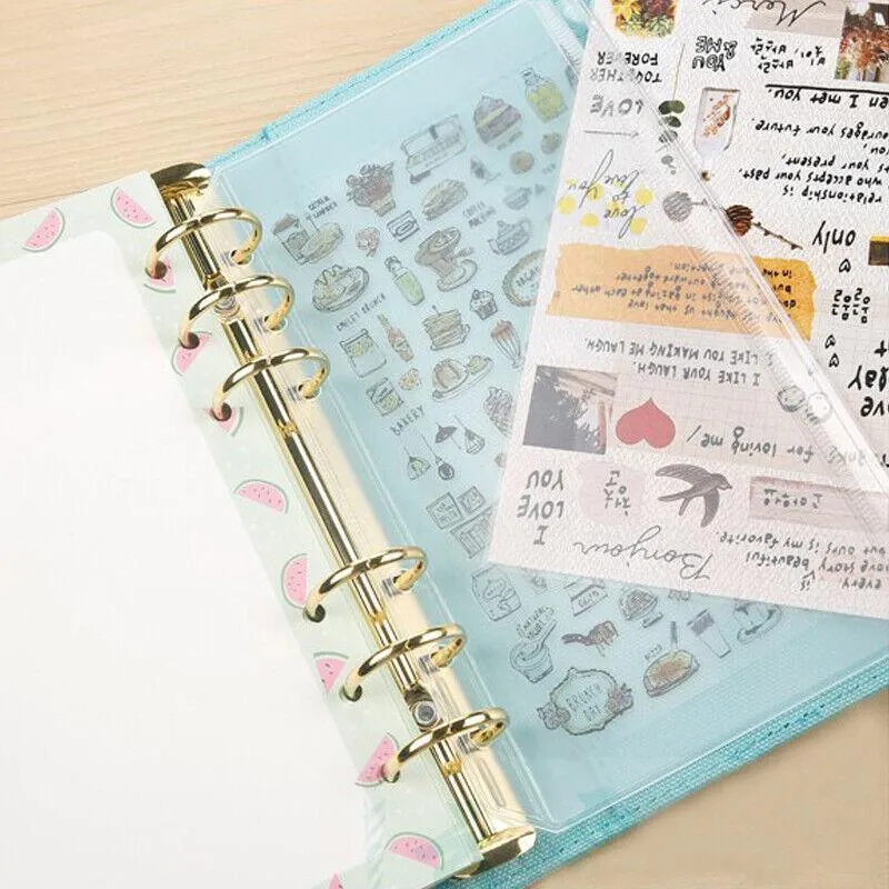 12X A5/A6/A7 Binder Pocket Zipper 6 Holes Pvc Document Filling Bags Clear Kit