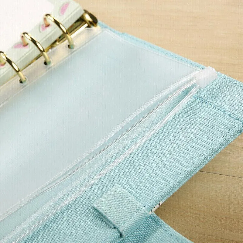 12X A5/A6/A7 Binder Pocket Zipper 6 Holes Pvc Document Filling Bags Clear Kit
