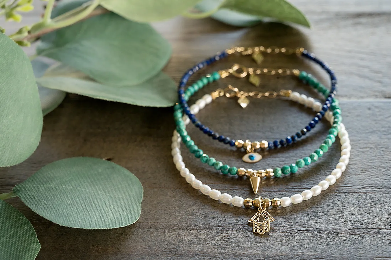 14k Gold Mini Gem Healing Charm Bracelet