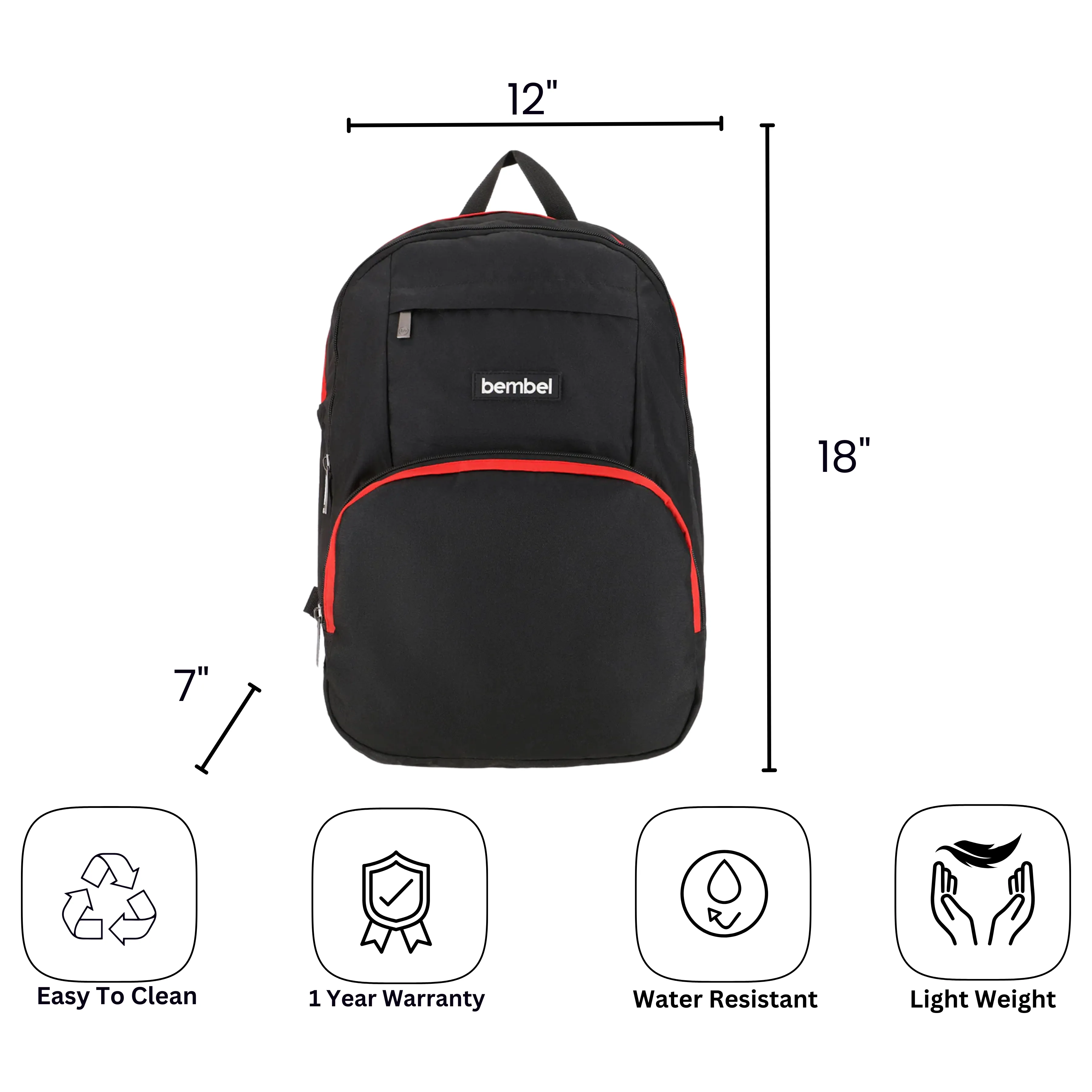 18" Backpack - Black & Red