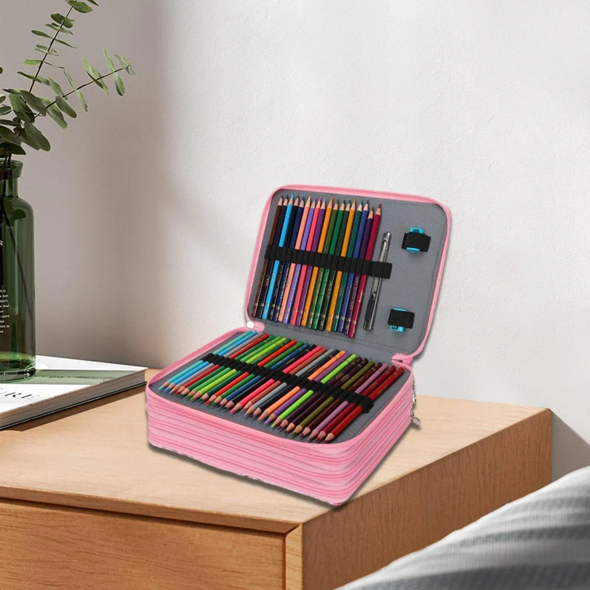 200 Slots Large Capacity Pencil Case Rose Foundation Student Stationery Bag