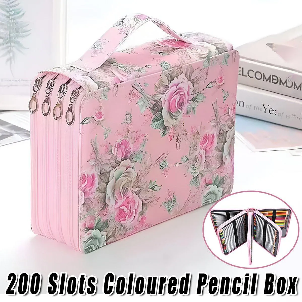 200 Slots Large Capacity Pencil Case Rose Foundation Student Stationery Bag