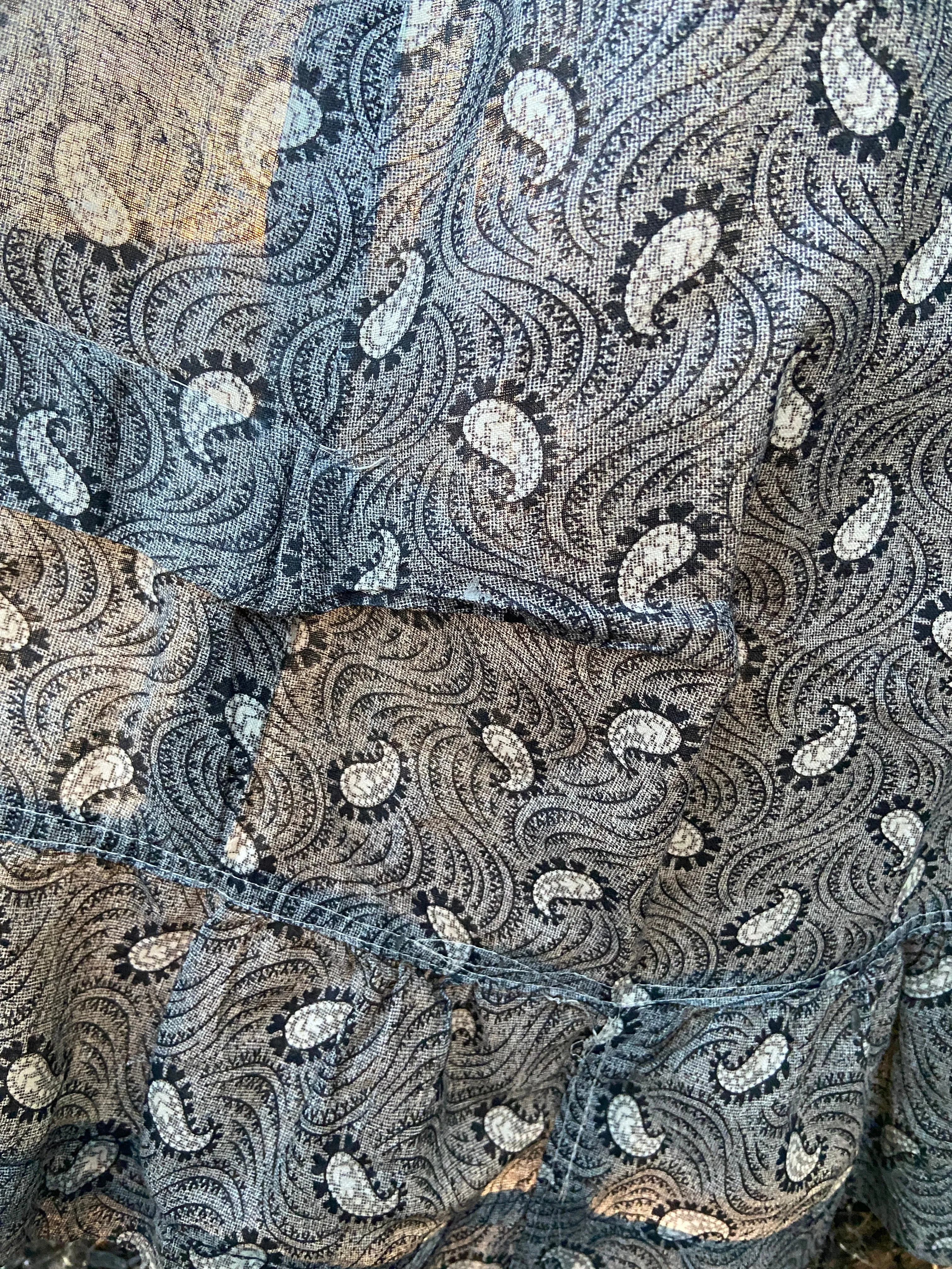 Antique 19th C Paisley Calico Skirt wth Hip Pocket