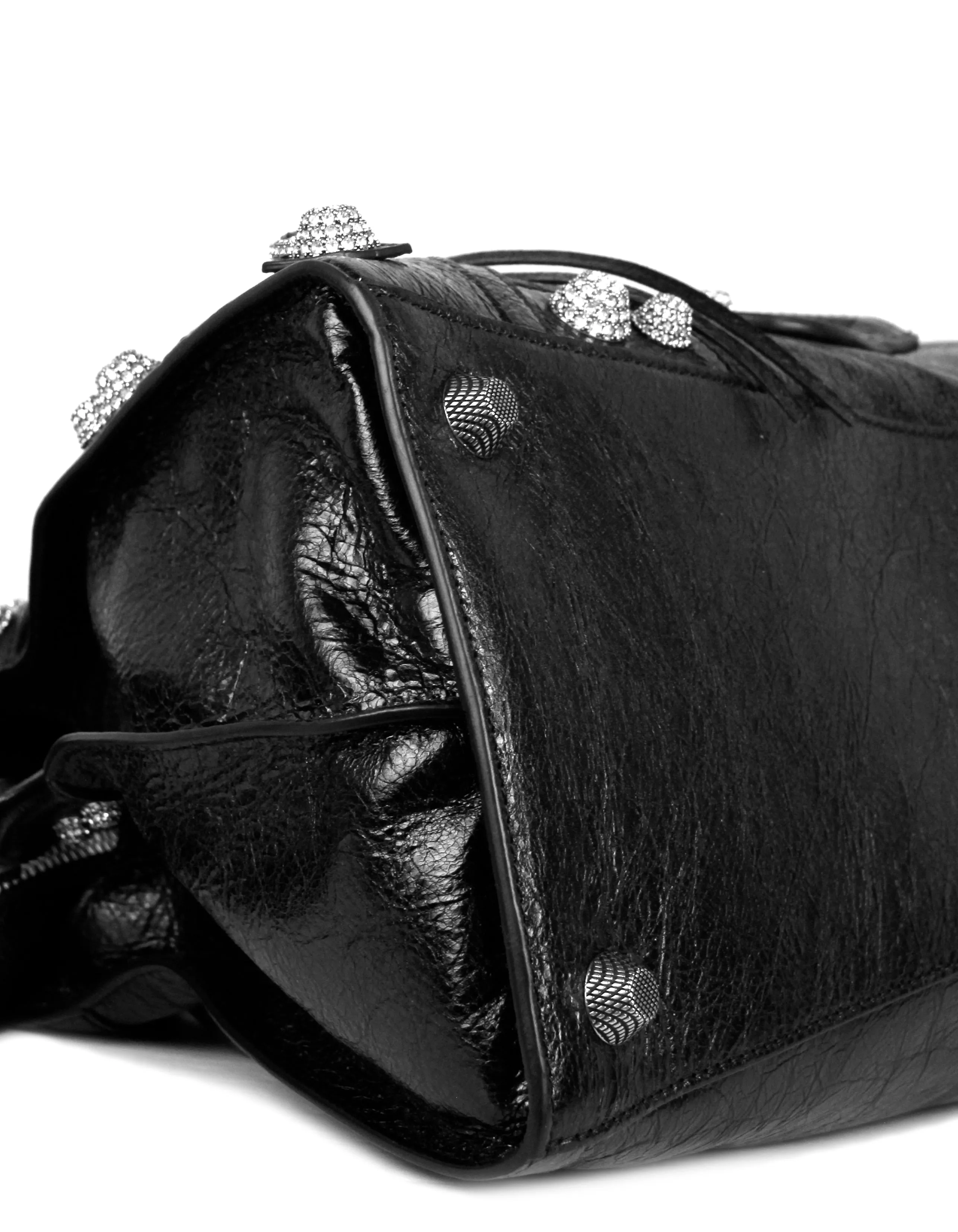 Balenciaga Black Arena Lambskin & Crystal Neo Cagole City Handbag