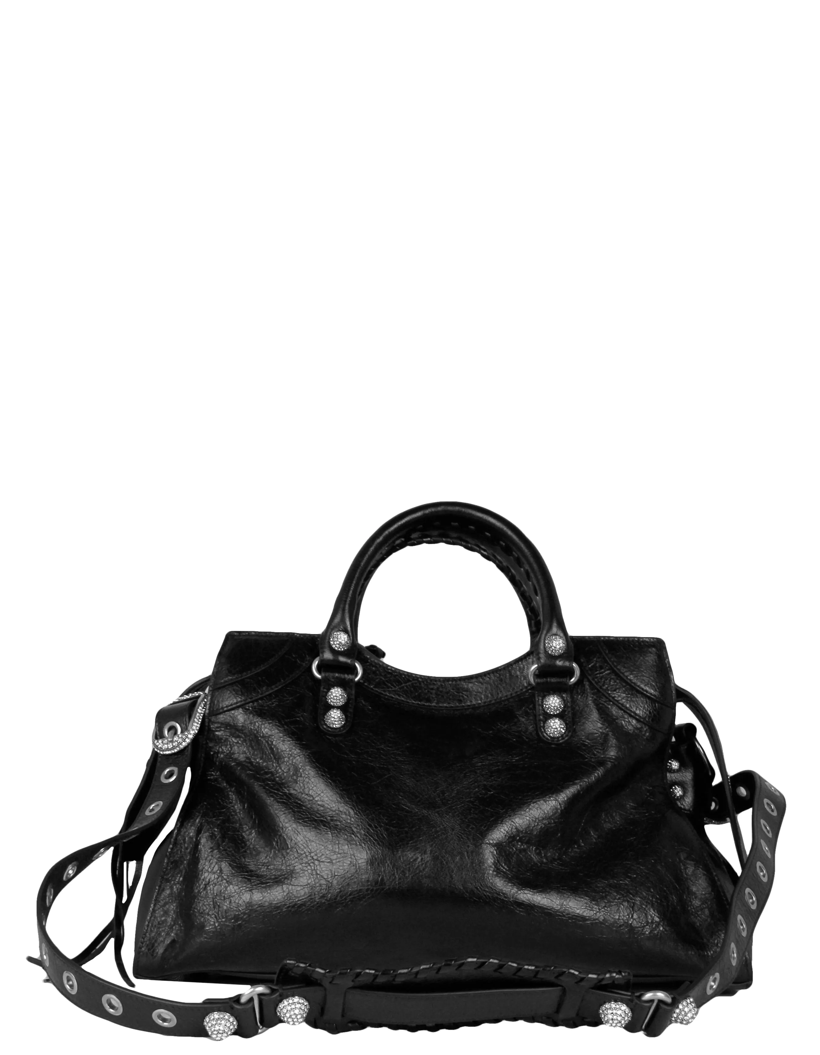 Balenciaga Black Arena Lambskin & Crystal Neo Cagole City Handbag