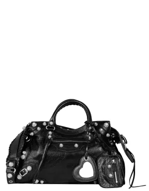 Balenciaga Black Arena Lambskin & Crystal Neo Cagole City Handbag