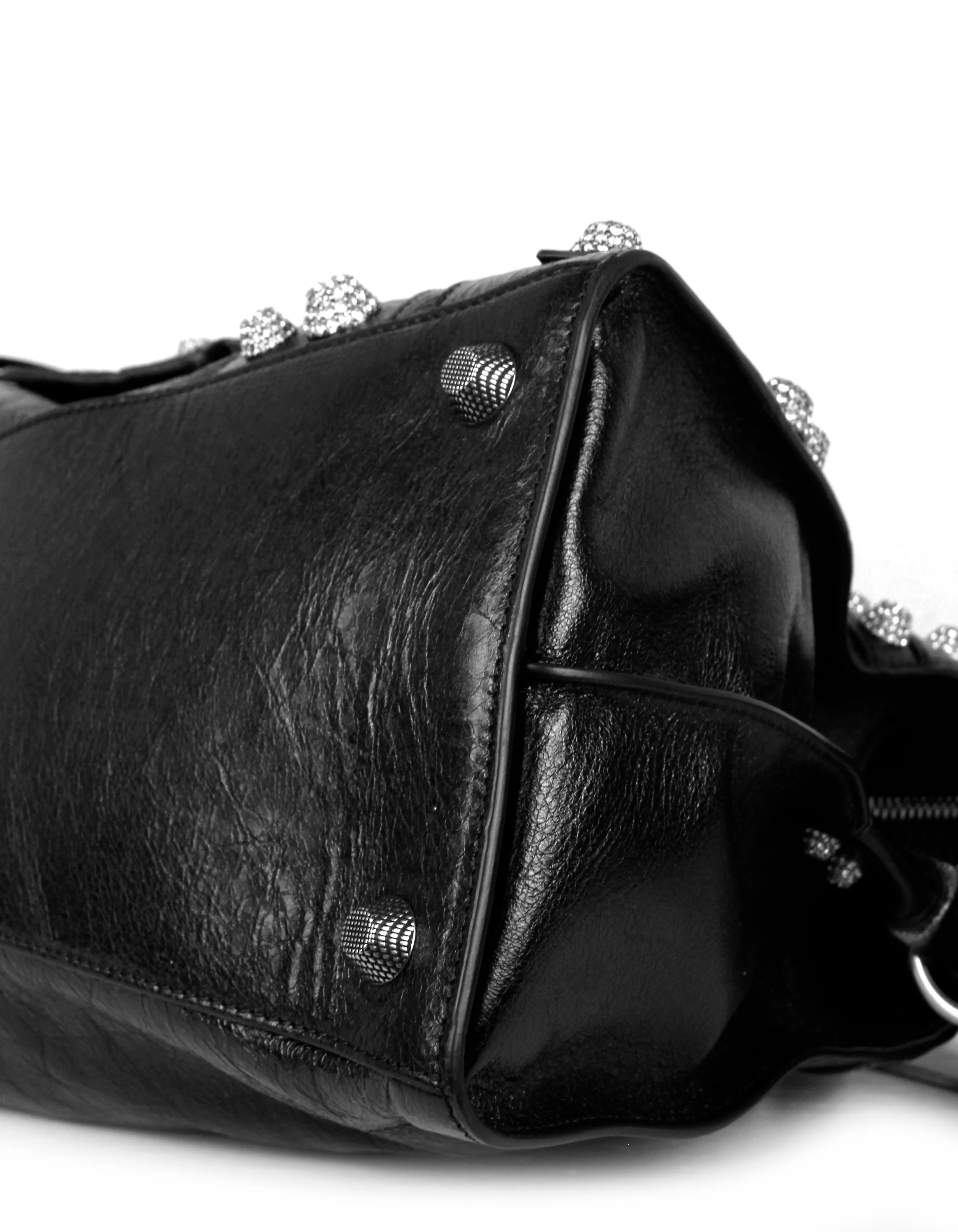 Balenciaga Black Arena Lambskin & Crystal Neo Cagole City Handbag