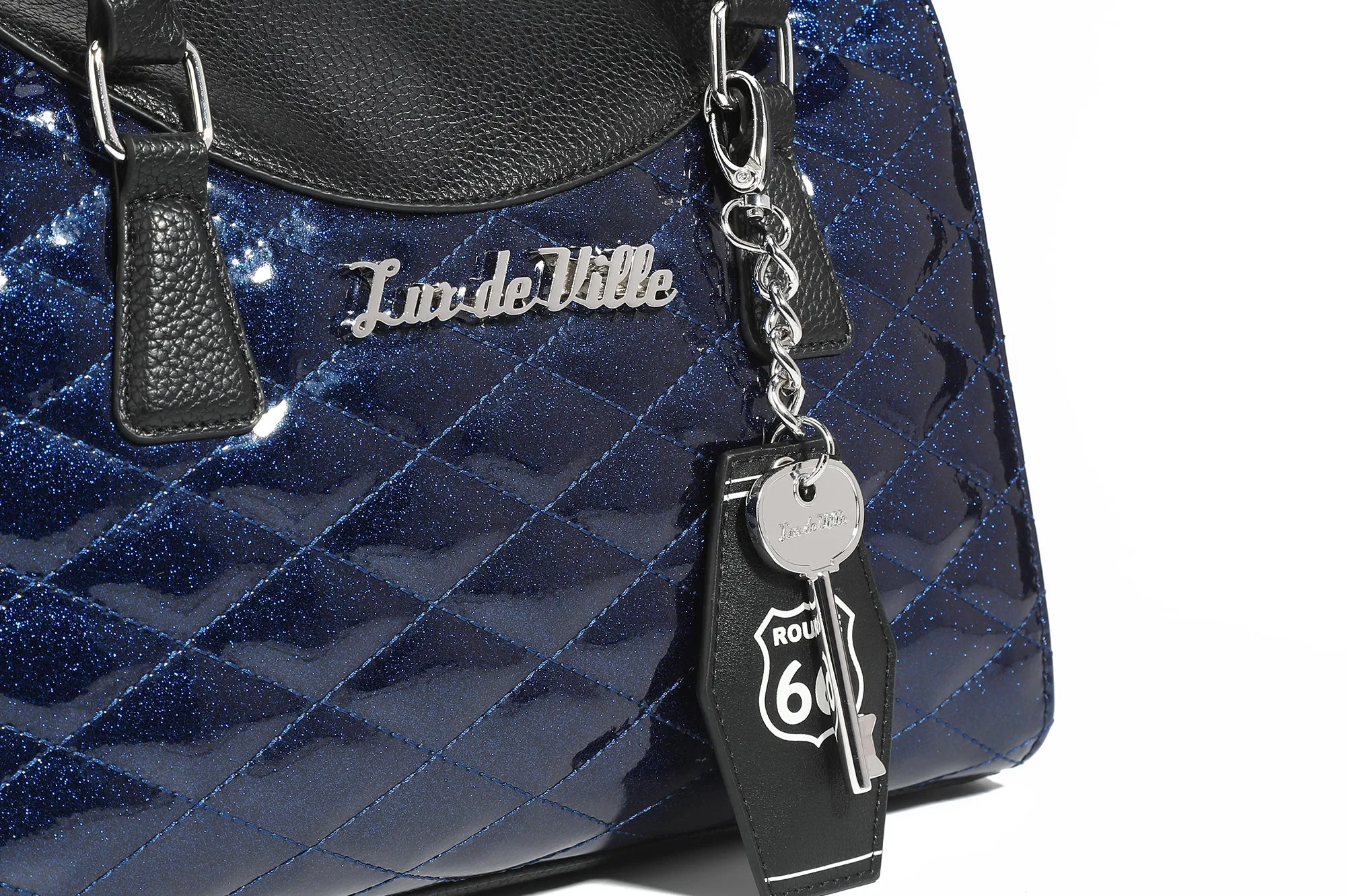 Black and Royal Blue Sparkle Route 66 Tote