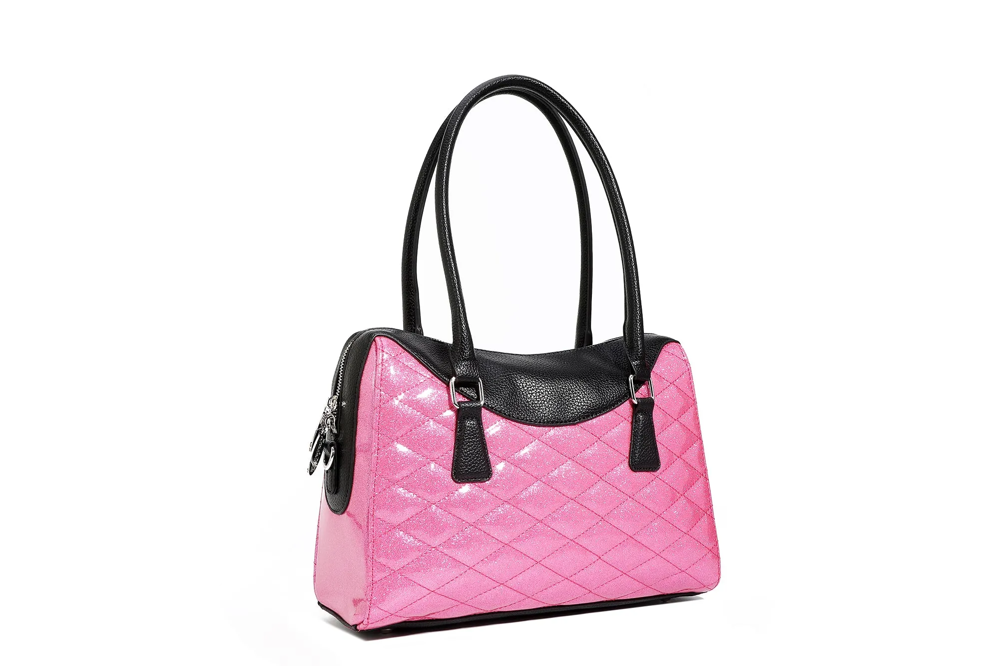 Black and Winkle Pink Sparkle Route 66 Tote