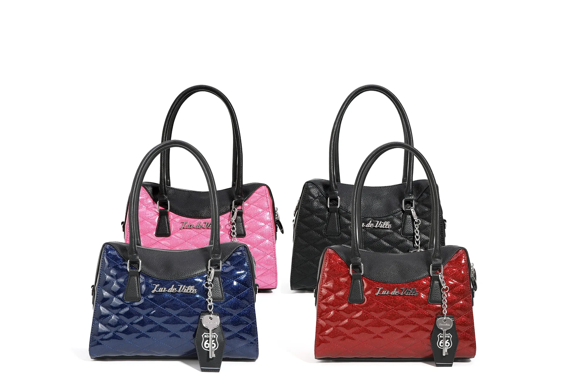 Black and Winkle Pink Sparkle Route 66 Tote