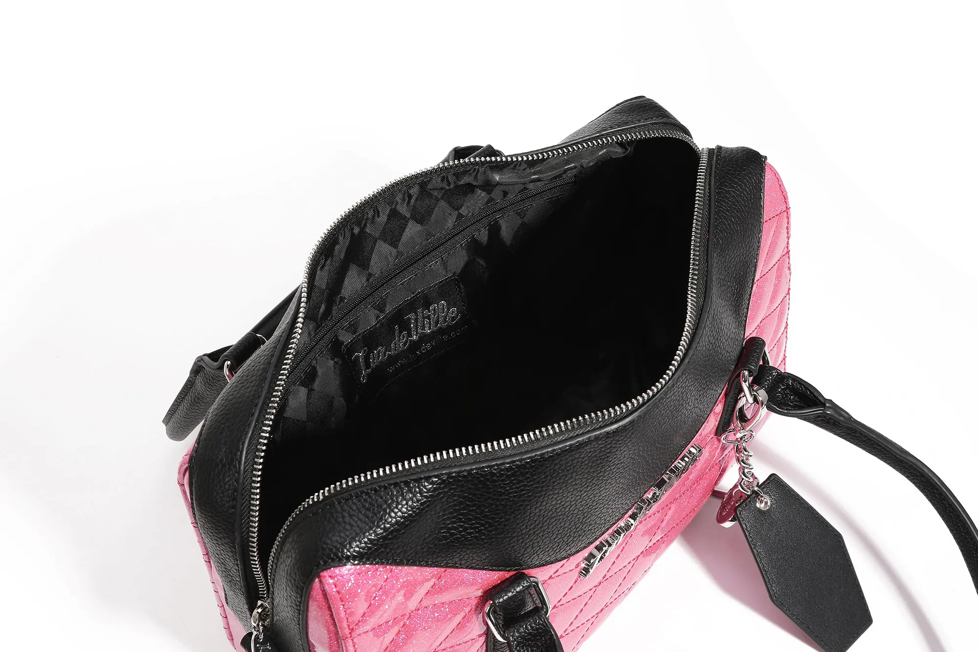 Black and Winkle Pink Sparkle Route 66 Tote