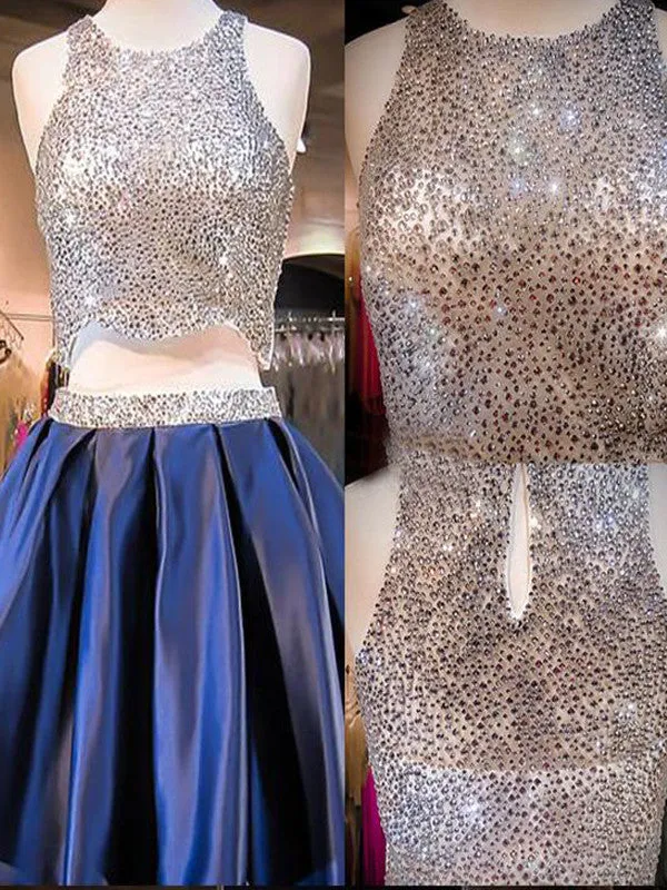 Blue Two Pieces Sparkly Sexy Short Homecoming Dresses, BG51434