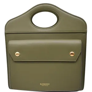 BURBERRY Mini Leather Pocket Tote Bag Dark Fern Green