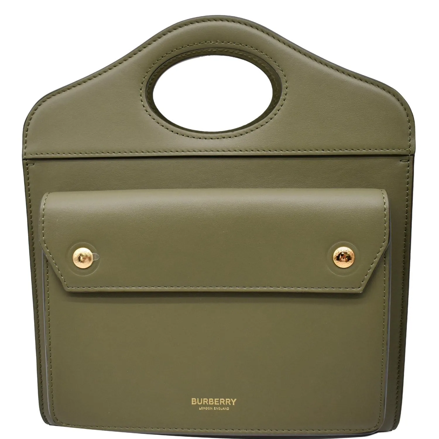 BURBERRY Mini Leather Pocket Tote Bag Dark Fern Green
