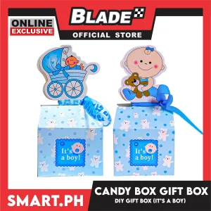 Candy Box DIY Gift Box Blue Color 12cm (It's A Boy) Perfect For Party Giveaway, Souvenir (Assorted Designs)