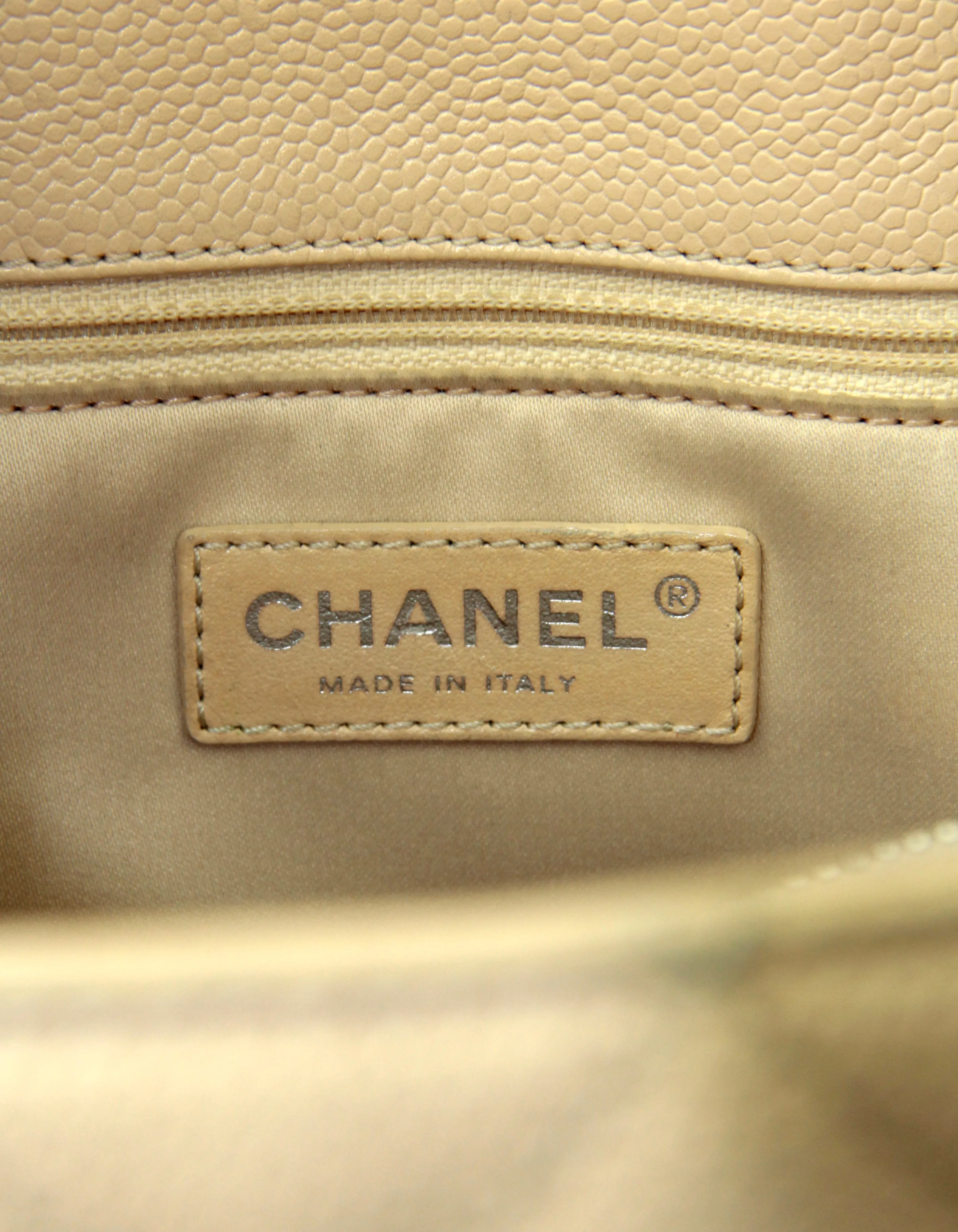 Chanel Beige Caviar Leather Quilted Grand Shopper Tote GST Bag
