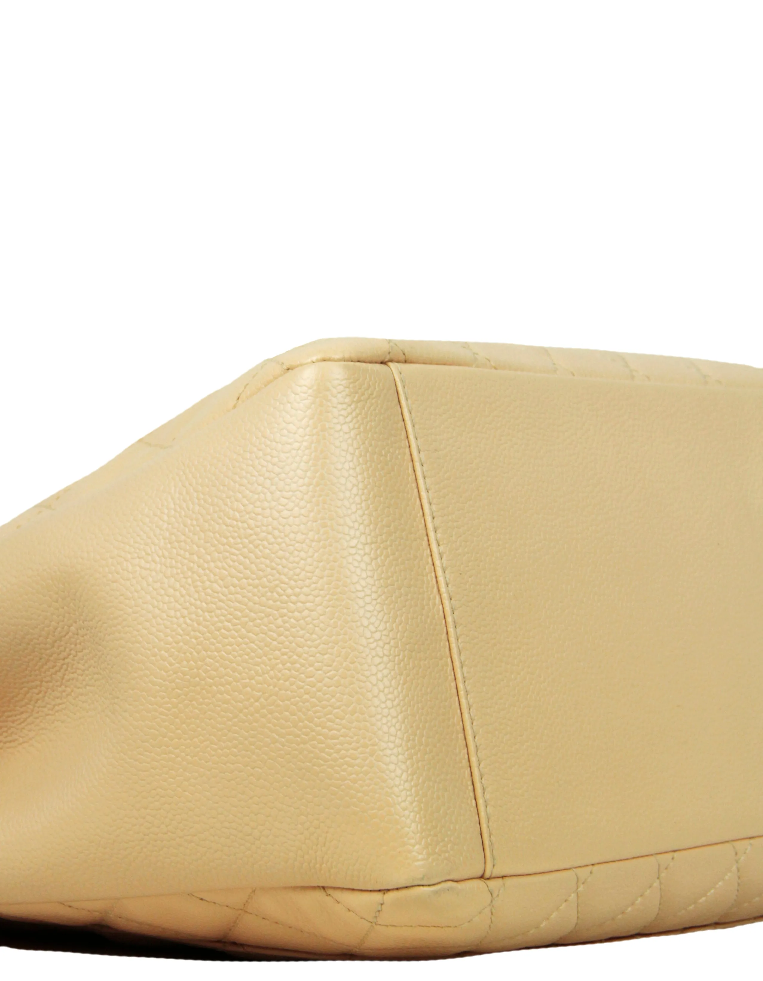 Chanel Beige Caviar Leather Quilted Grand Shopper Tote GST Bag