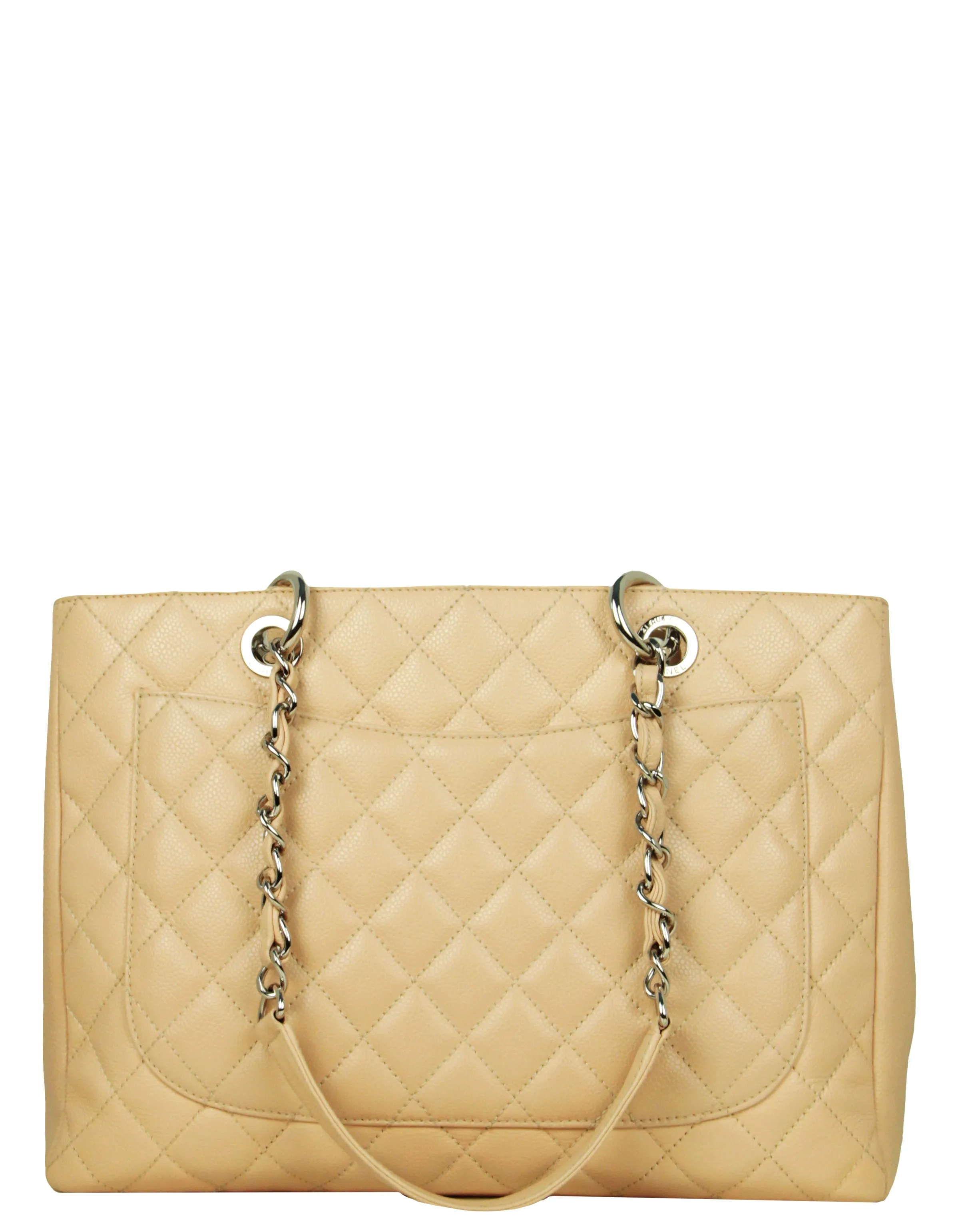 Chanel Beige Caviar Leather Quilted Grand Shopper Tote GST Bag