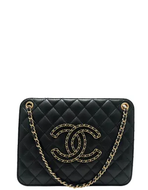 Chanel Black Calfskin Leather Quilted CC Chain Accordion Tote Bag