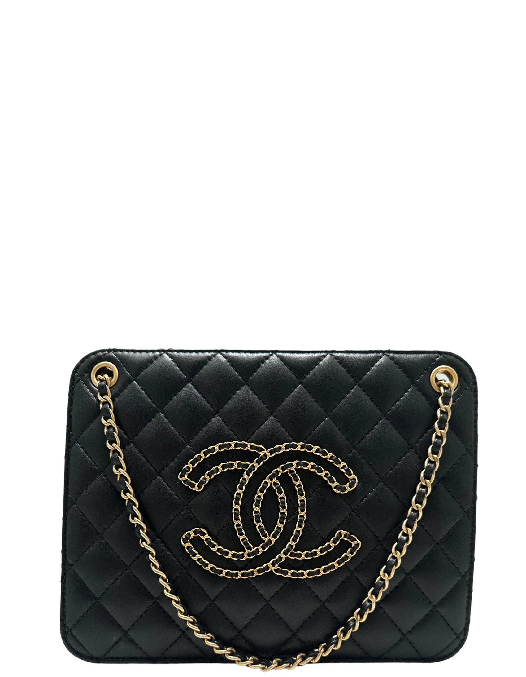 Chanel Black Calfskin Leather Quilted CC Chain Accordion Tote Bag