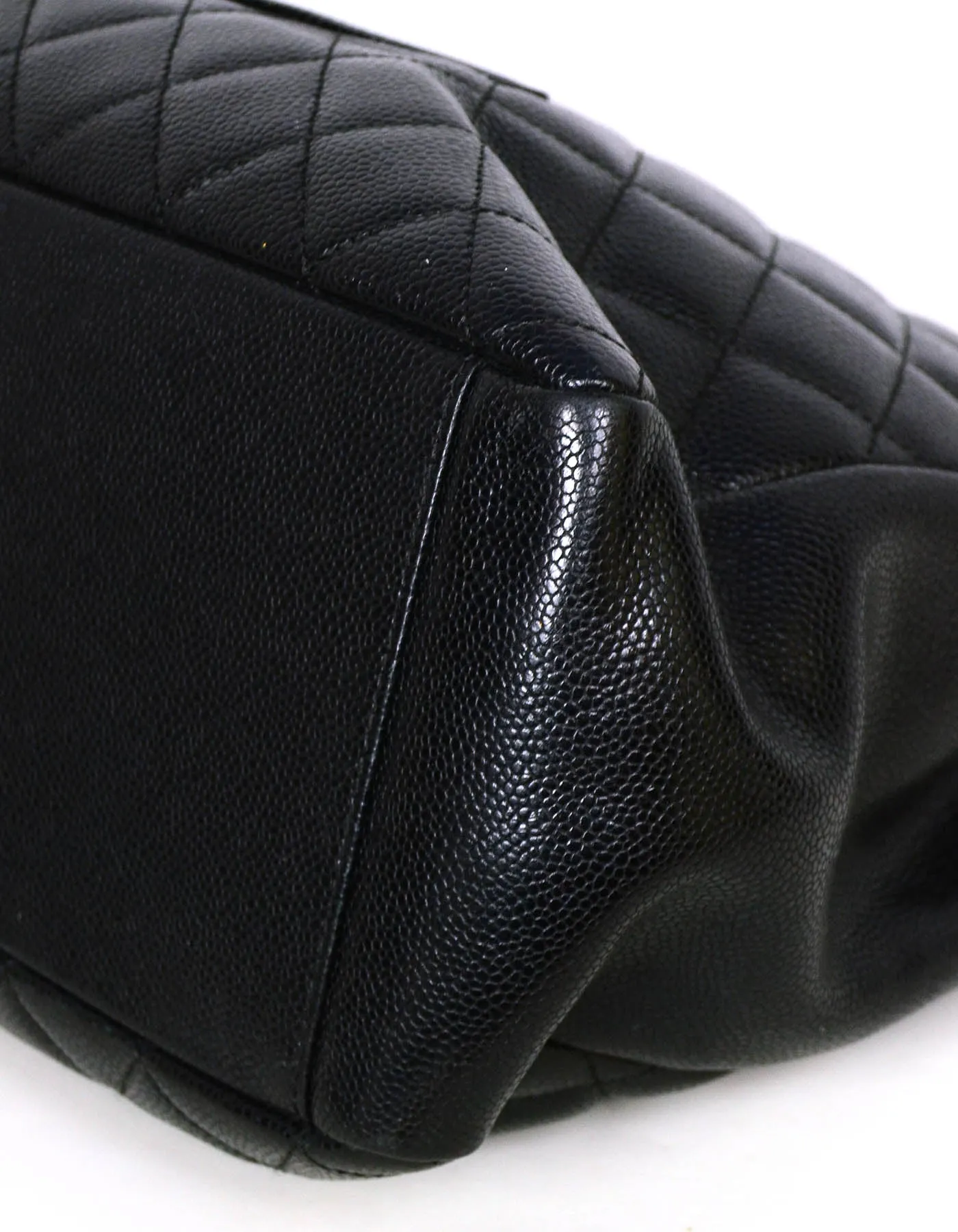 Chanel Black Caviar Leather Quilted Grand Shopper Tote GST Bag