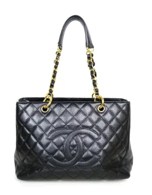 Chanel Black Caviar Leather Quilted Grand Shopper Tote GST Bag