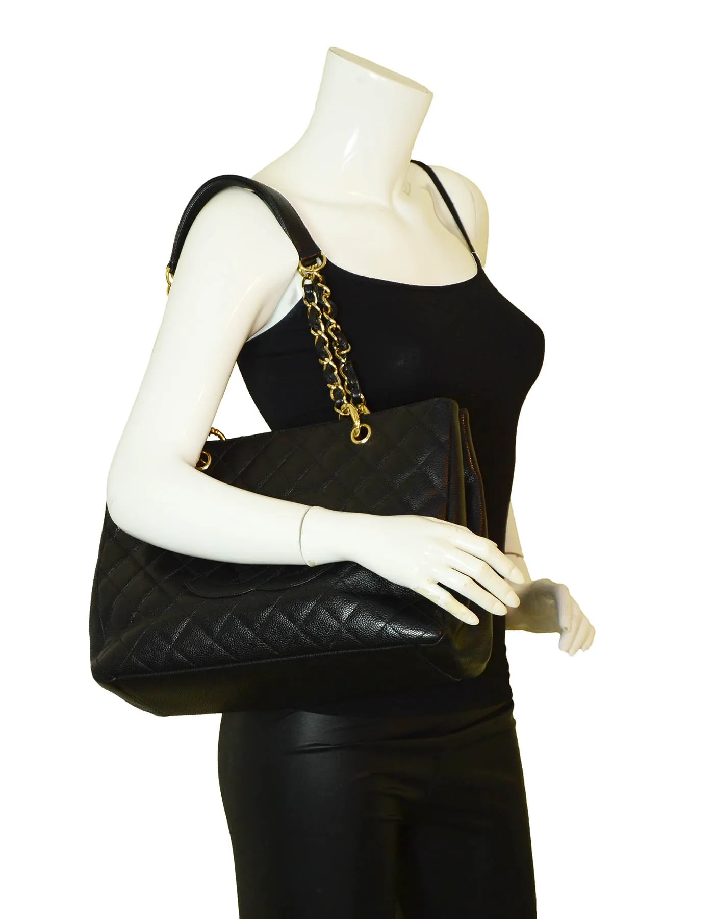 Chanel Black Caviar Leather Quilted Grand Shopper Tote GST Bag