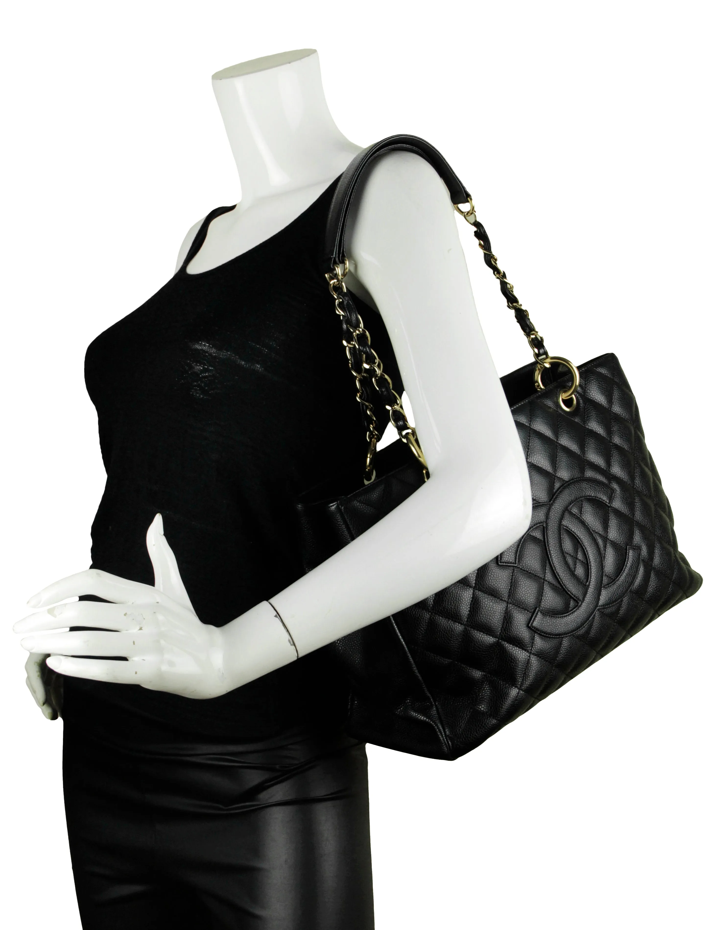 Chanel Black Caviar Leather Quilted Grand Shopper Tote GST Bag