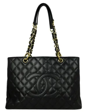 Chanel Black Caviar Leather Quilted Grand Shopper Tote GST Bag