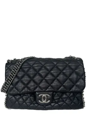 Chanel Black Washed Lambskin Quilted Maxi Chain Around Flap Bag