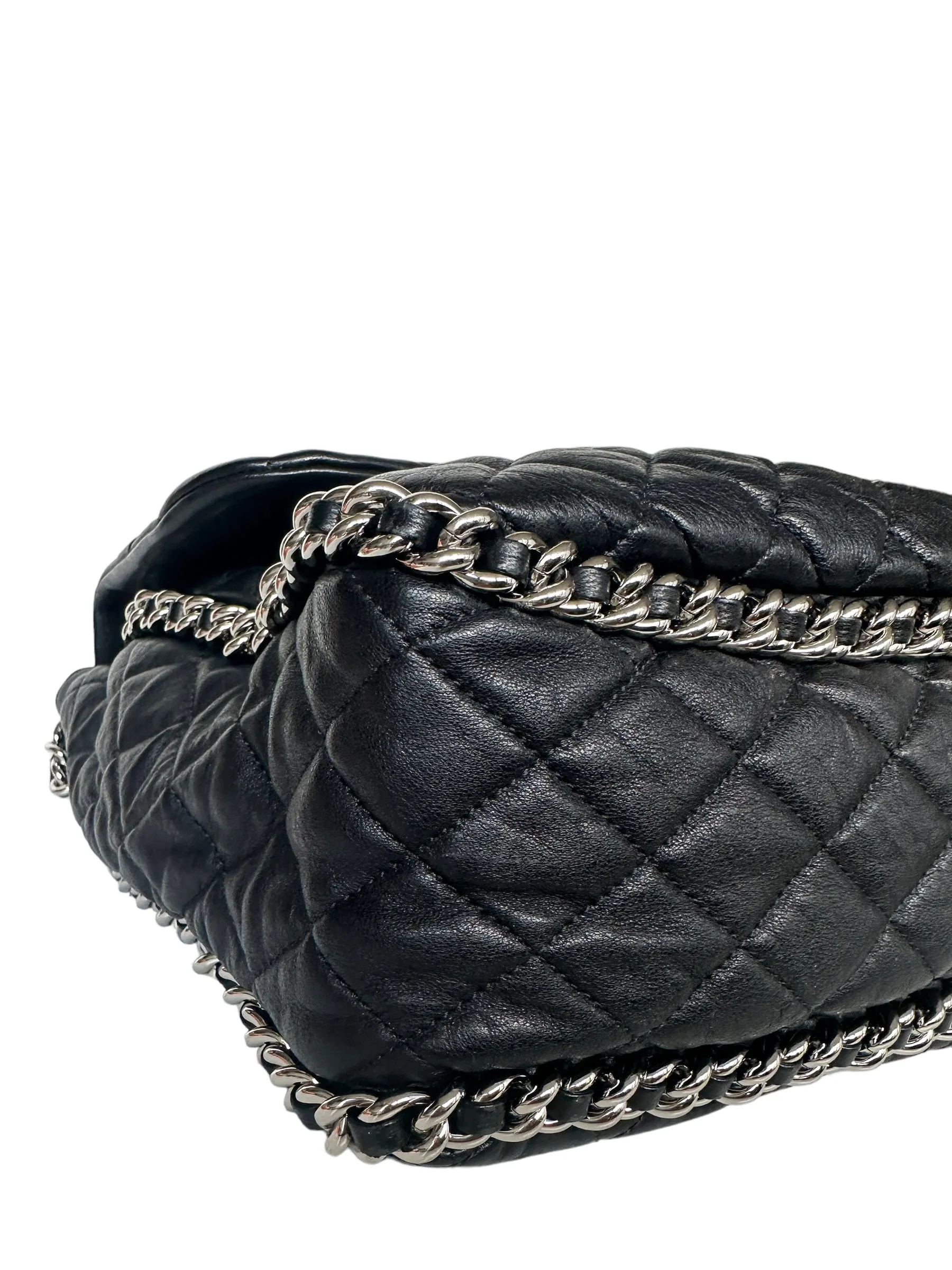 Chanel Black Washed Lambskin Quilted Maxi Chain Around Flap Bag