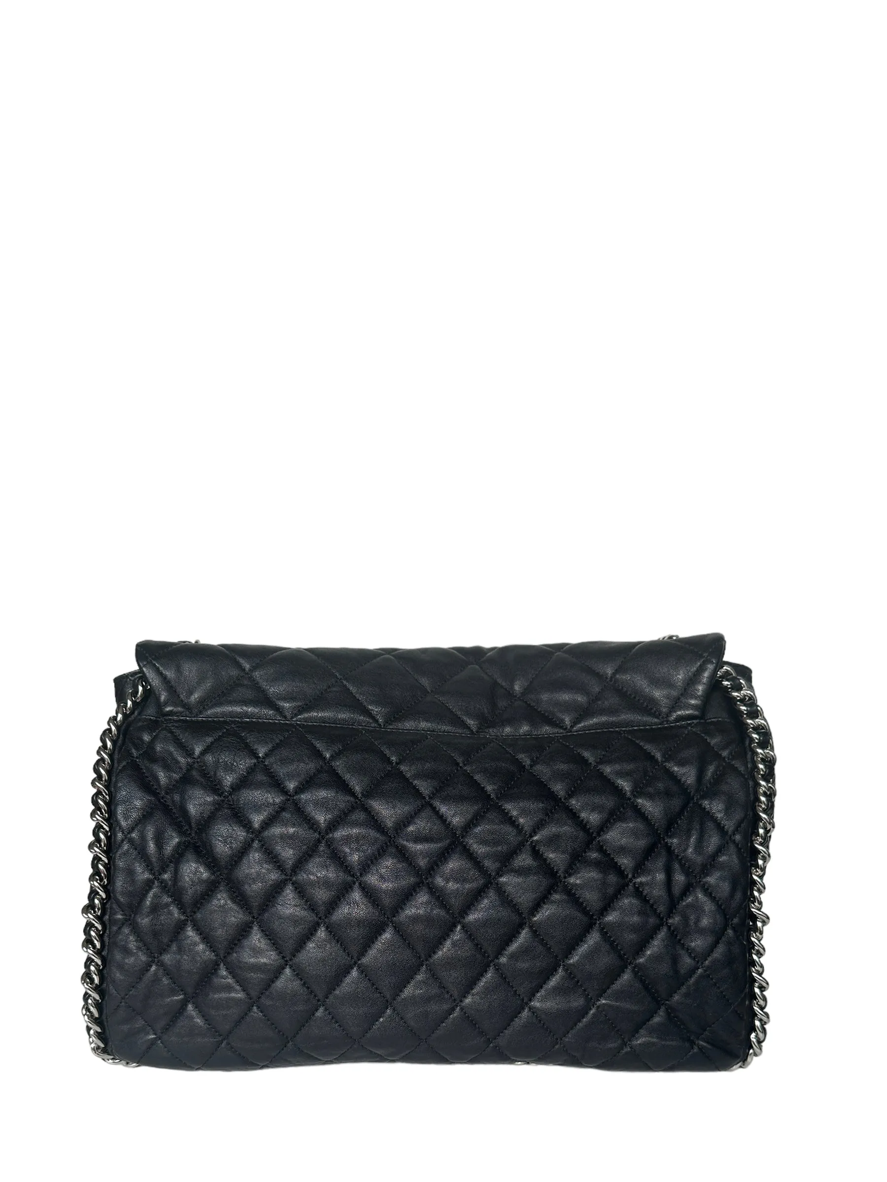 Chanel Black Washed Lambskin Quilted Maxi Chain Around Flap Bag