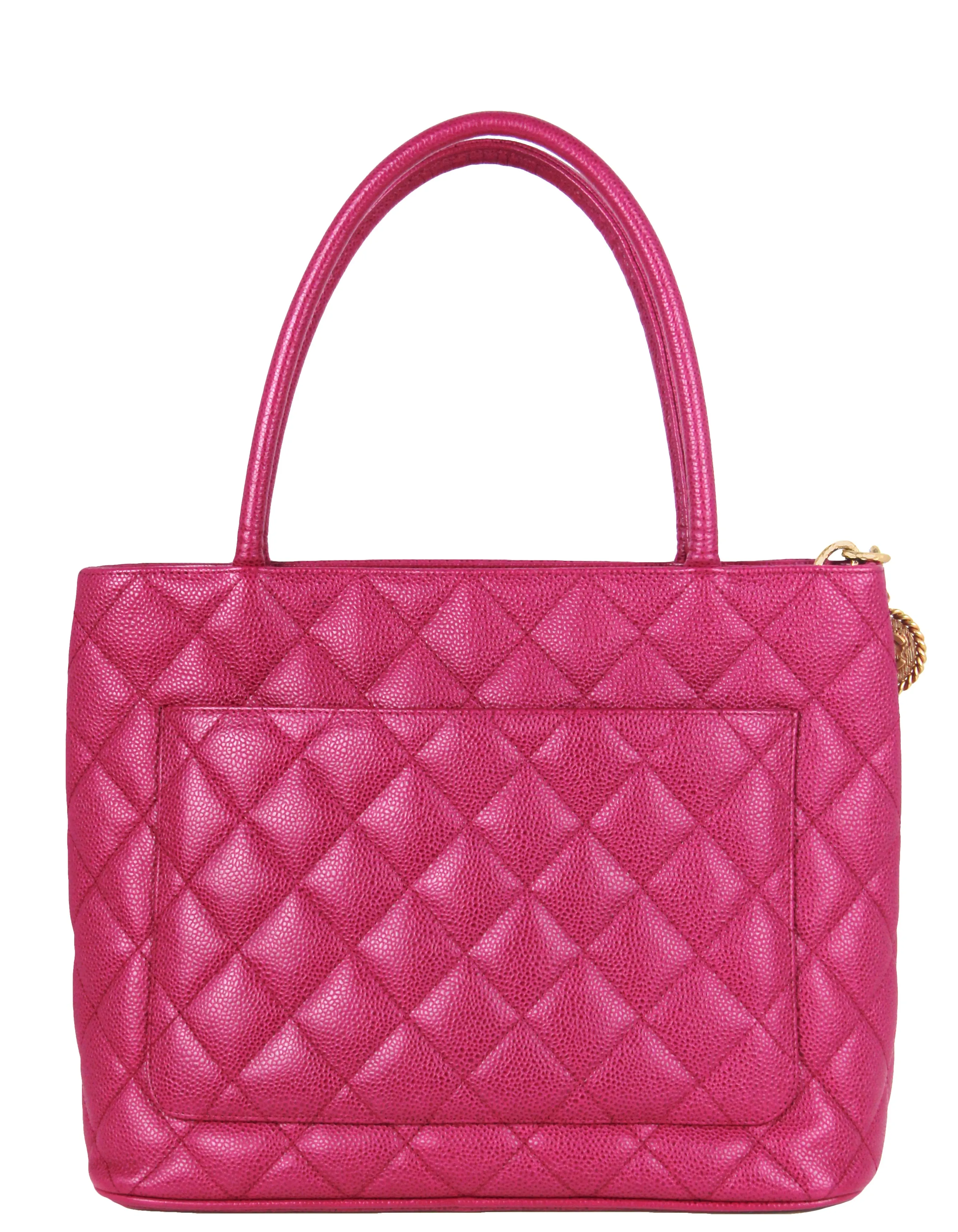 Chanel Dark Pink Caviar Leather CC Medallion Tote Bag