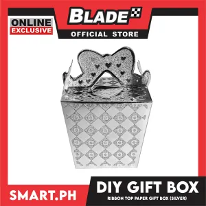 DIY Gift Box, Ribbon On Top Design Paper Gift Box 8cm (Silver) Perfect For Party Giveaway Or Souvenir