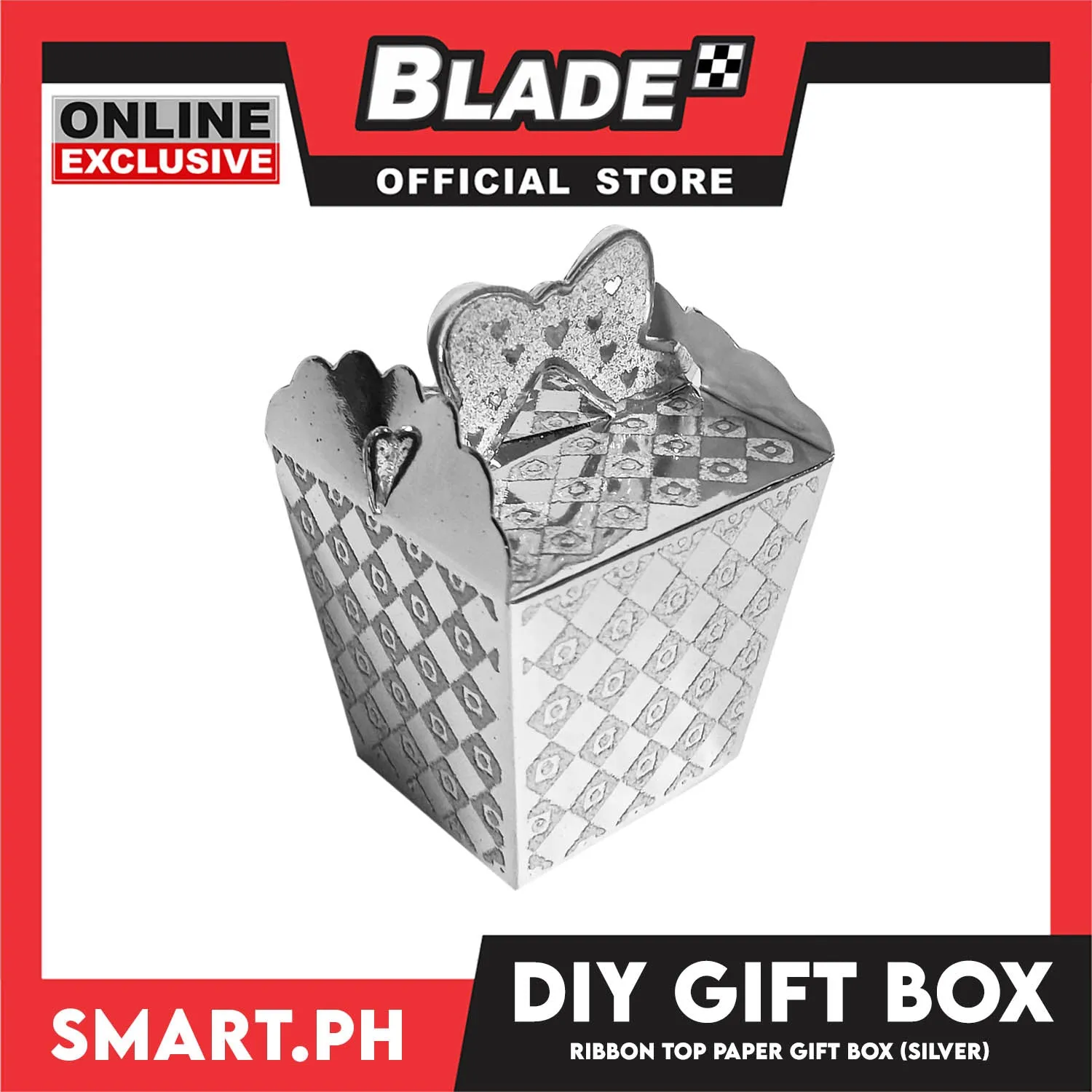 DIY Gift Box, Ribbon On Top Design Paper Gift Box 8cm (Silver) Perfect For Party Giveaway Or Souvenir