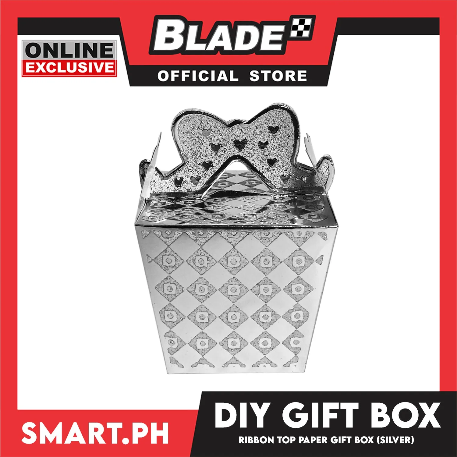 DIY Gift Box, Ribbon On Top Design Paper Gift Box 8cm (Silver) Perfect For Party Giveaway Or Souvenir