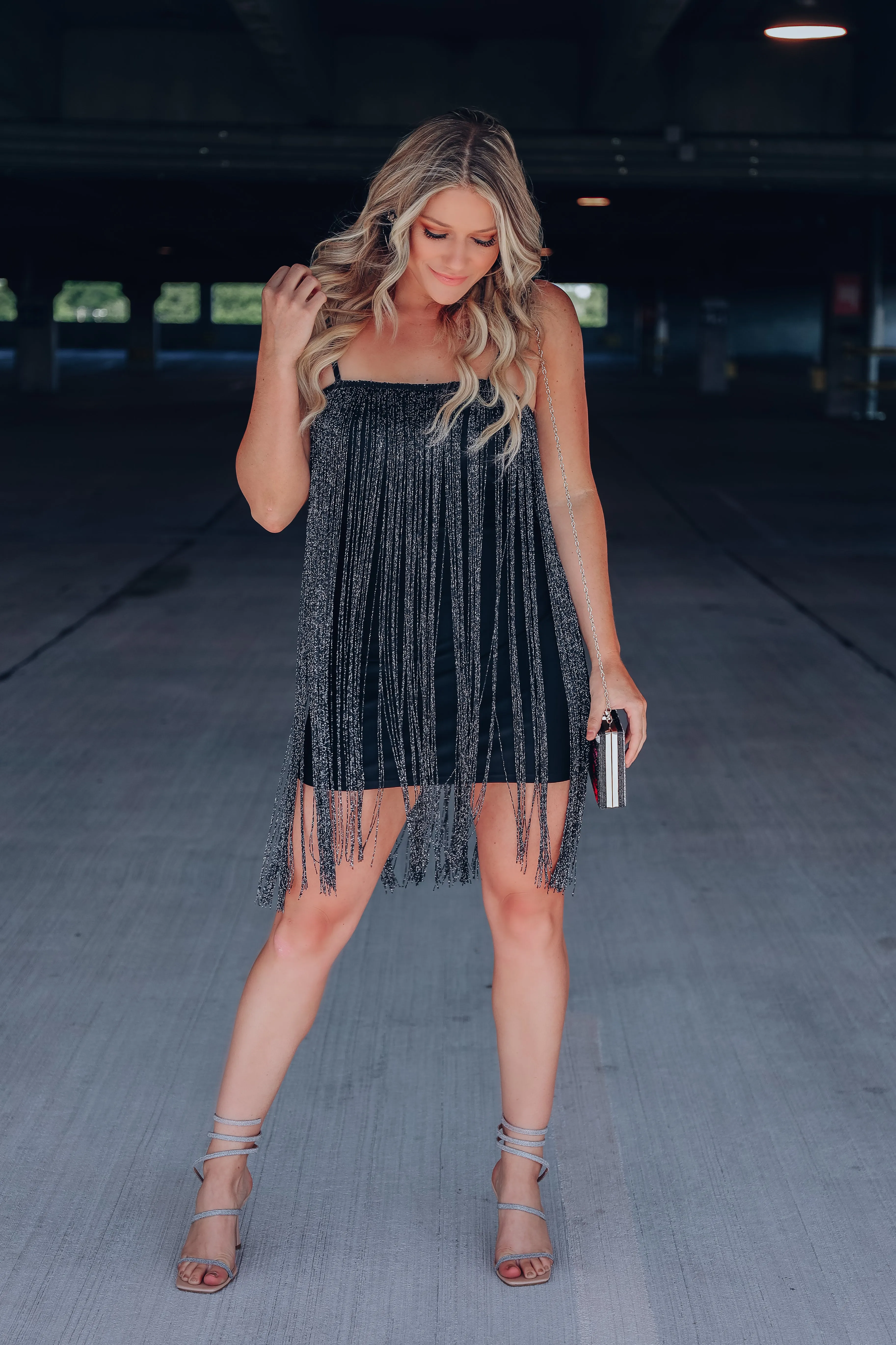 Dramatic Flare Fringe Mini Dress - Black
