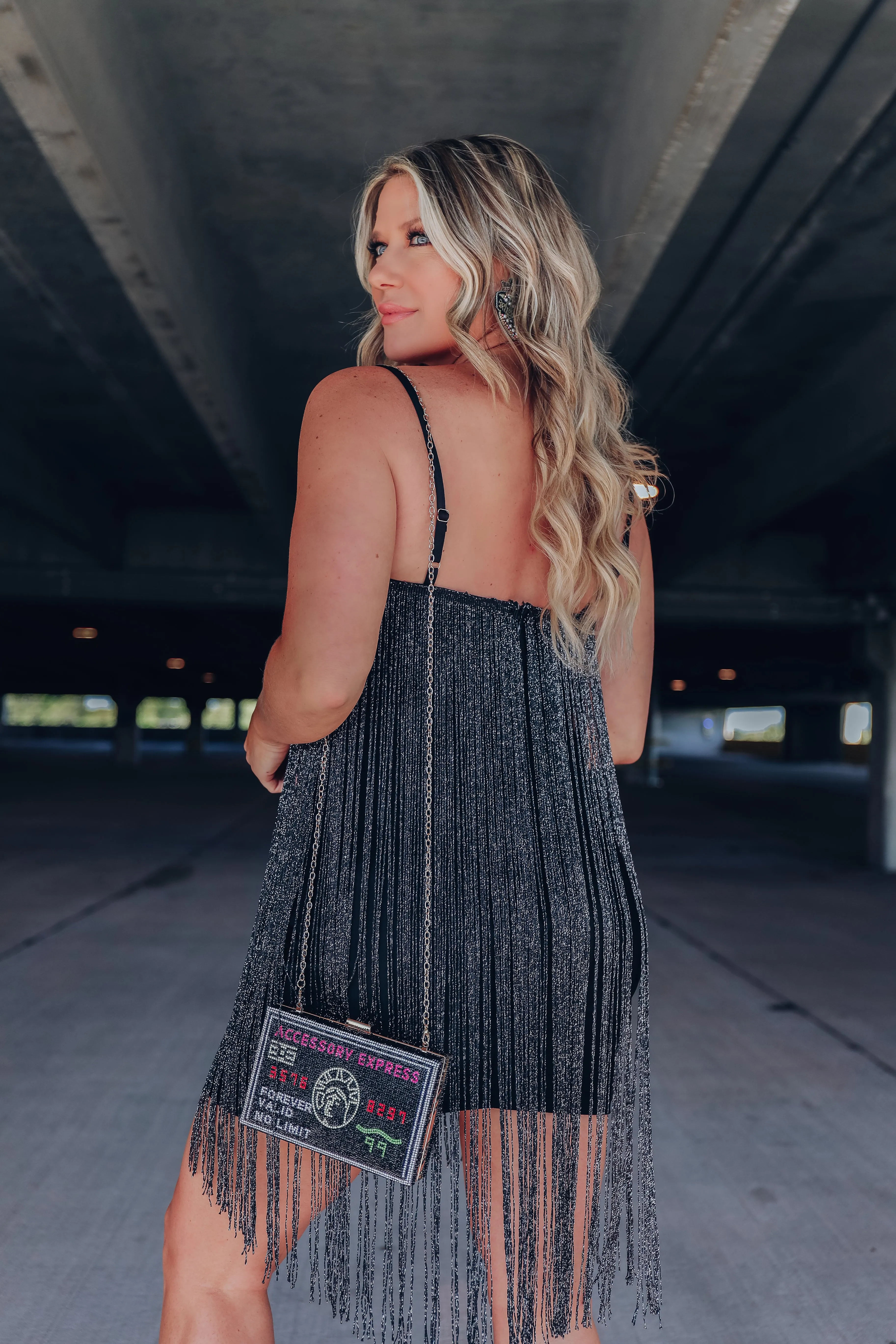 Dramatic Flare Fringe Mini Dress - Black