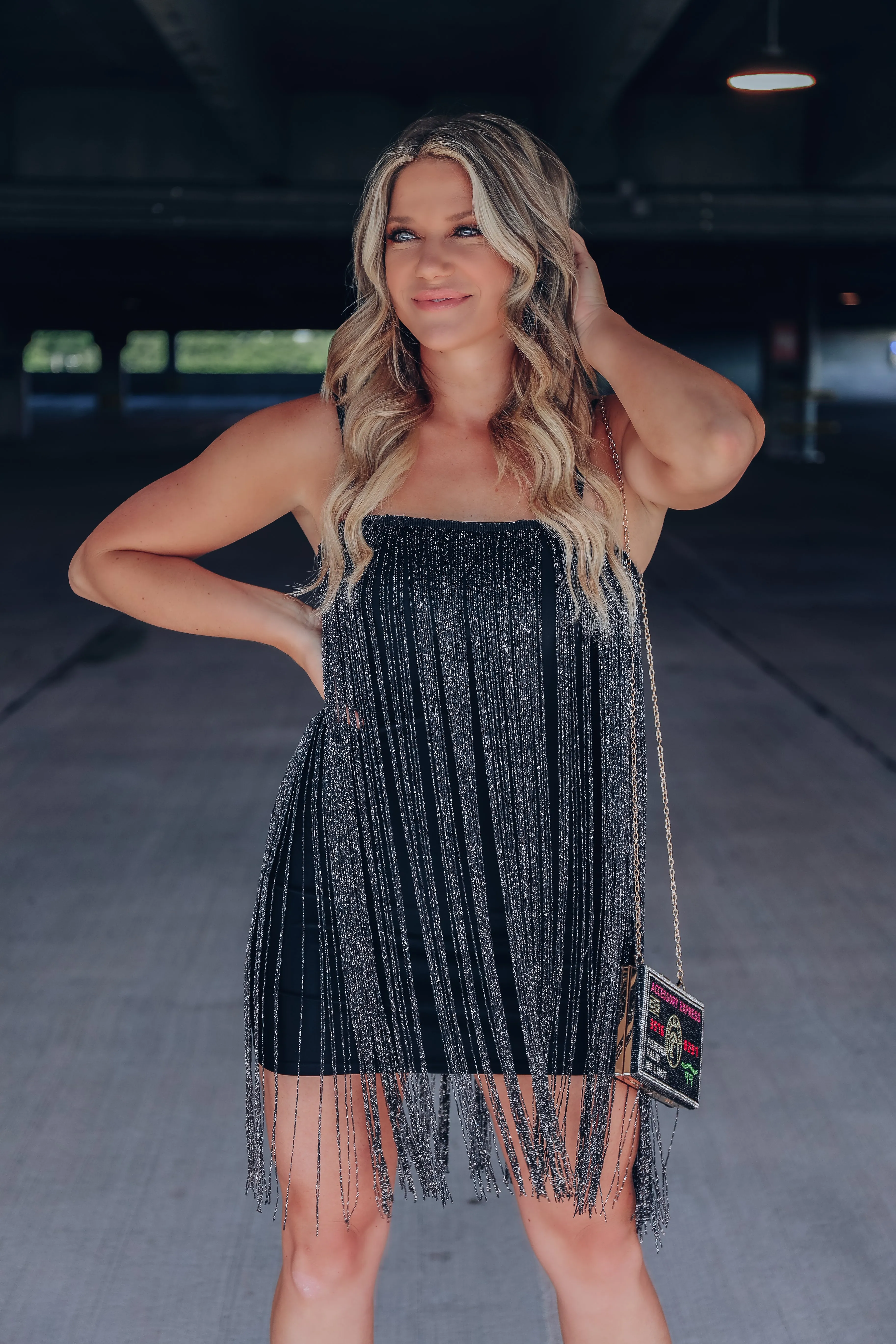 Dramatic Flare Fringe Mini Dress - Black