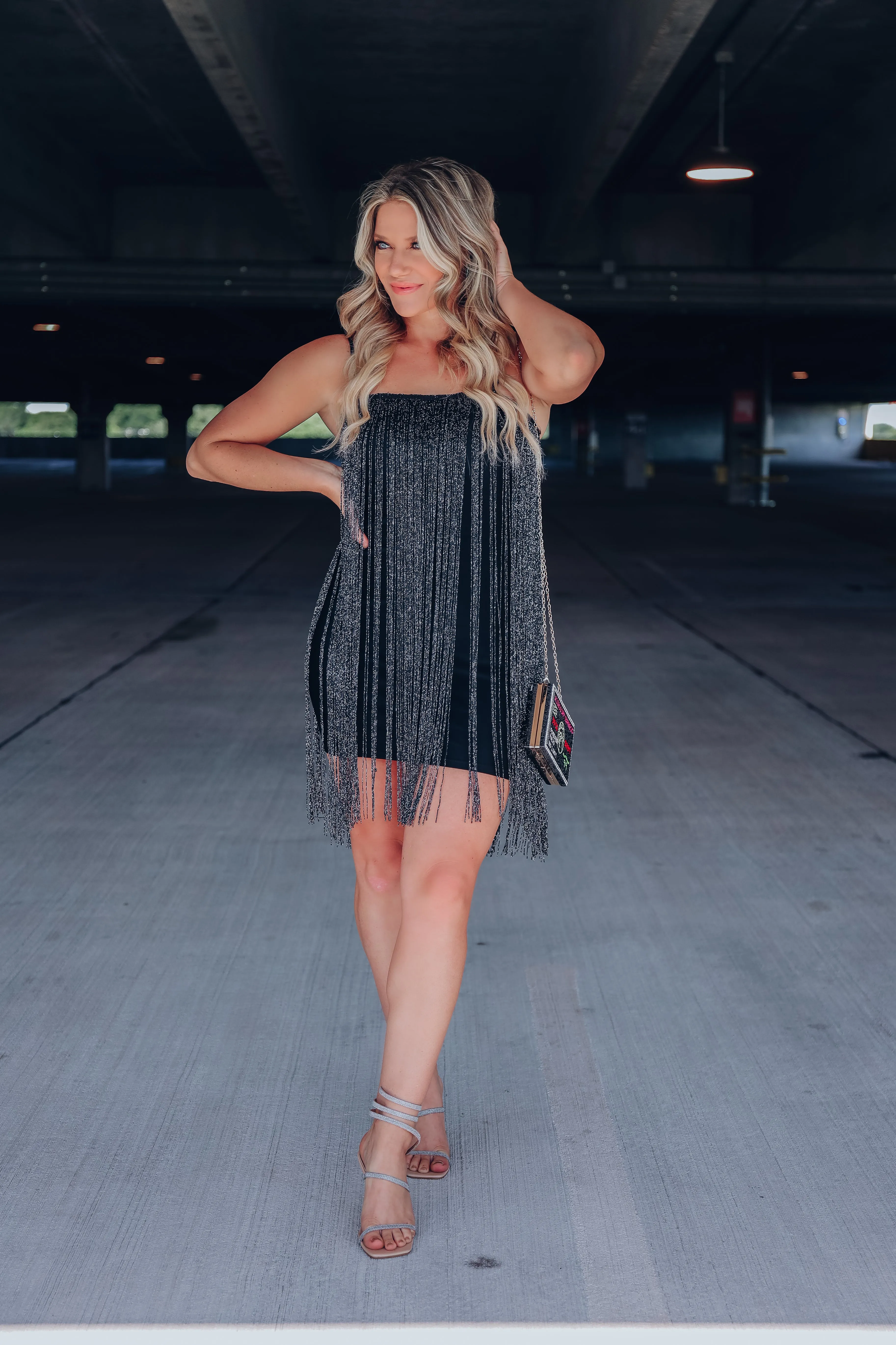 Dramatic Flare Fringe Mini Dress - Black