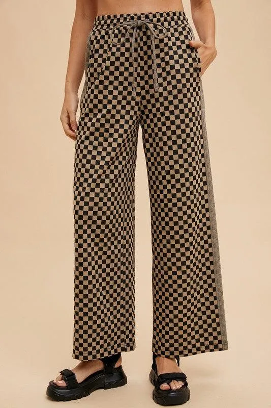 Drawstring Checkered Wide Leg Pants