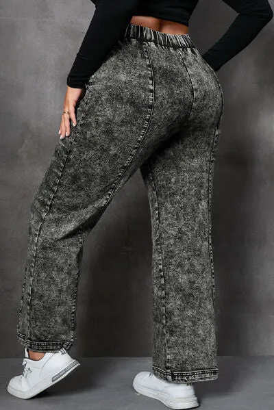 Drawstring Pocketed Straight Jeans